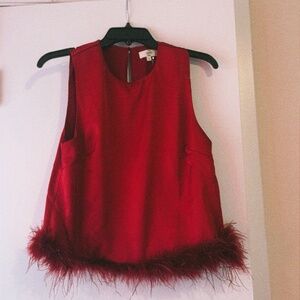 Satin Tank with feather trim